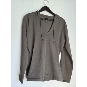 REI Womens Large Coolmax Hoodie Knit Grey outdoors hiking Polyester 2009